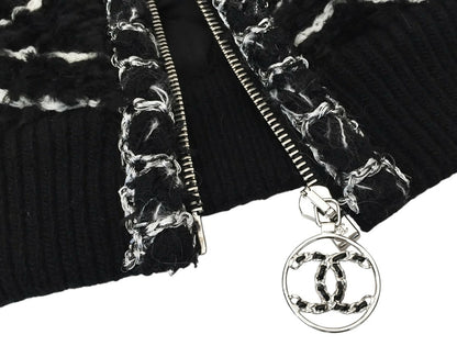 Chanel 19B Black Fuzzy Alpaca CC Zipper Bomber Jacket Coat FR 36