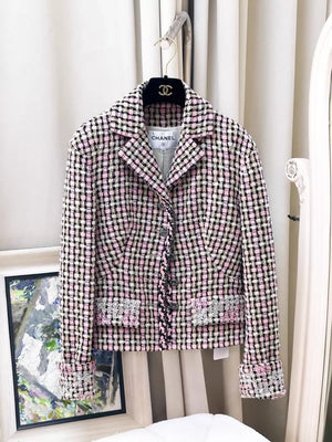 Chanel 23K pink/black/white tweed jacket