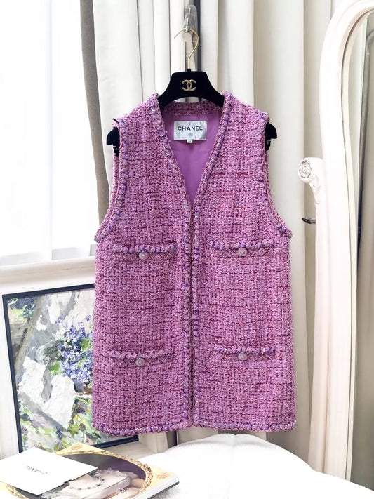 Chanel 22P pink tweed vest cardigan