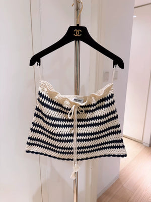 Miu Miu Retro Navy Striped Hollow-Out Knit Mini Skirt