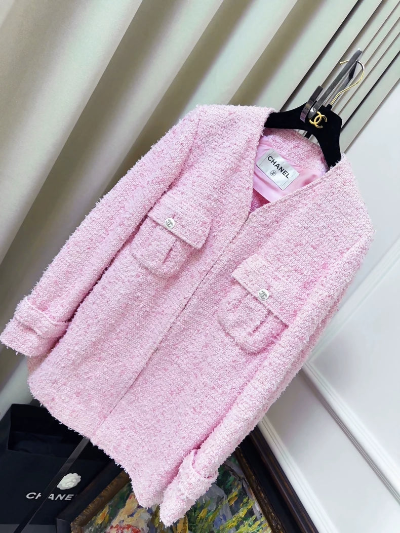 Chanel 21C  Pink Tweed Midi Coat