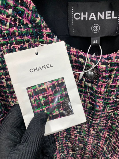 Chanel 19P pink purple and green mixed color tweed jacket