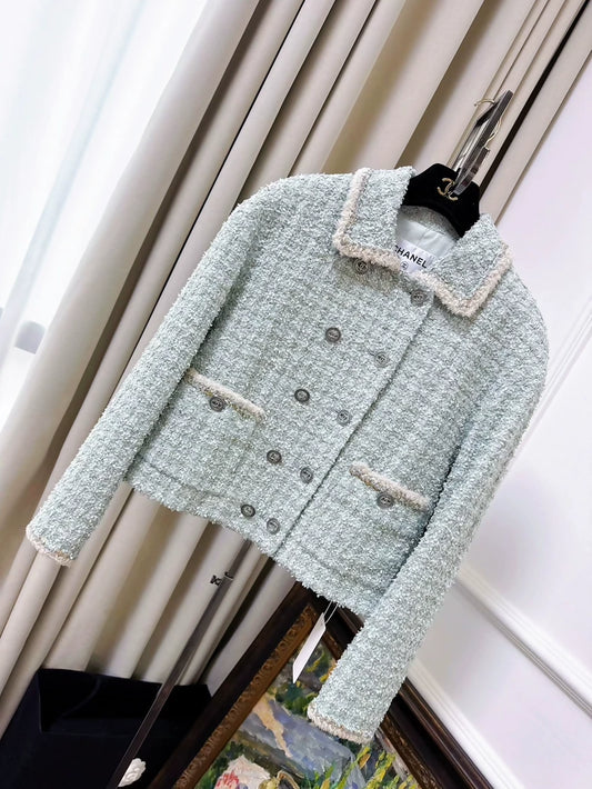 Chanel mint green mixed-color tweed jacket