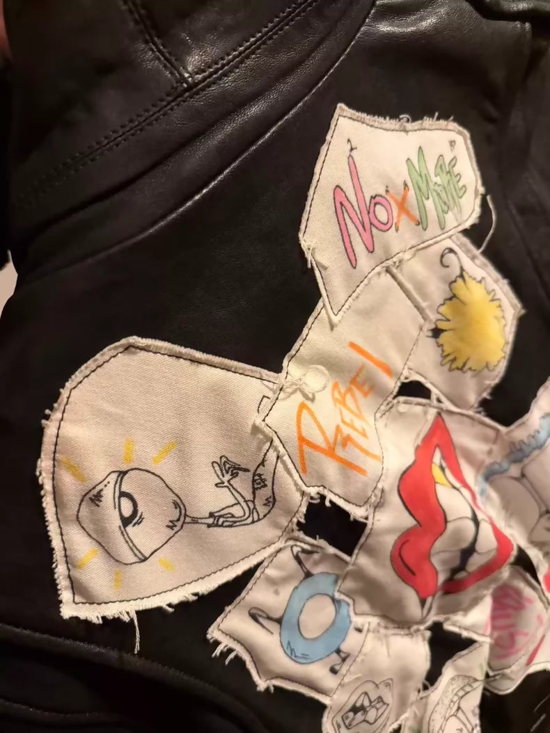Chrome Hearts Matty boy hand-painted prints leather jacket