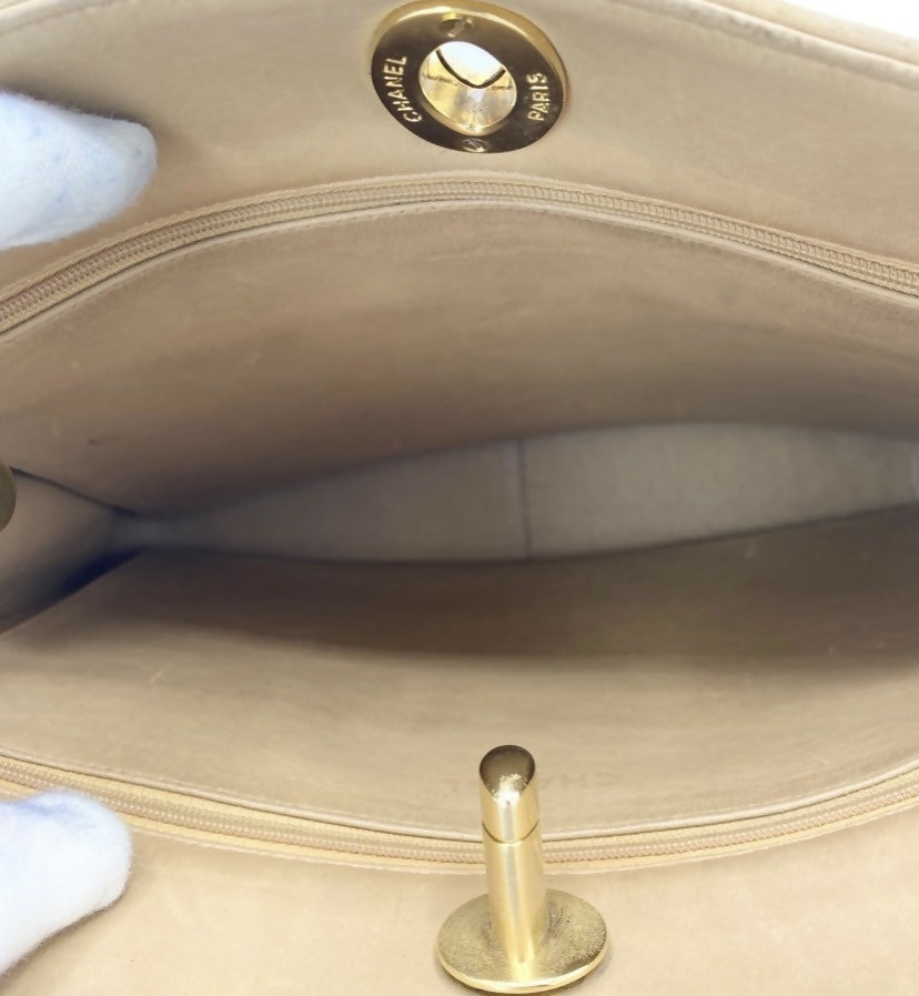 Chanel Vintage 24K CC Beige Lambskin Classic Timeless Tote Bag