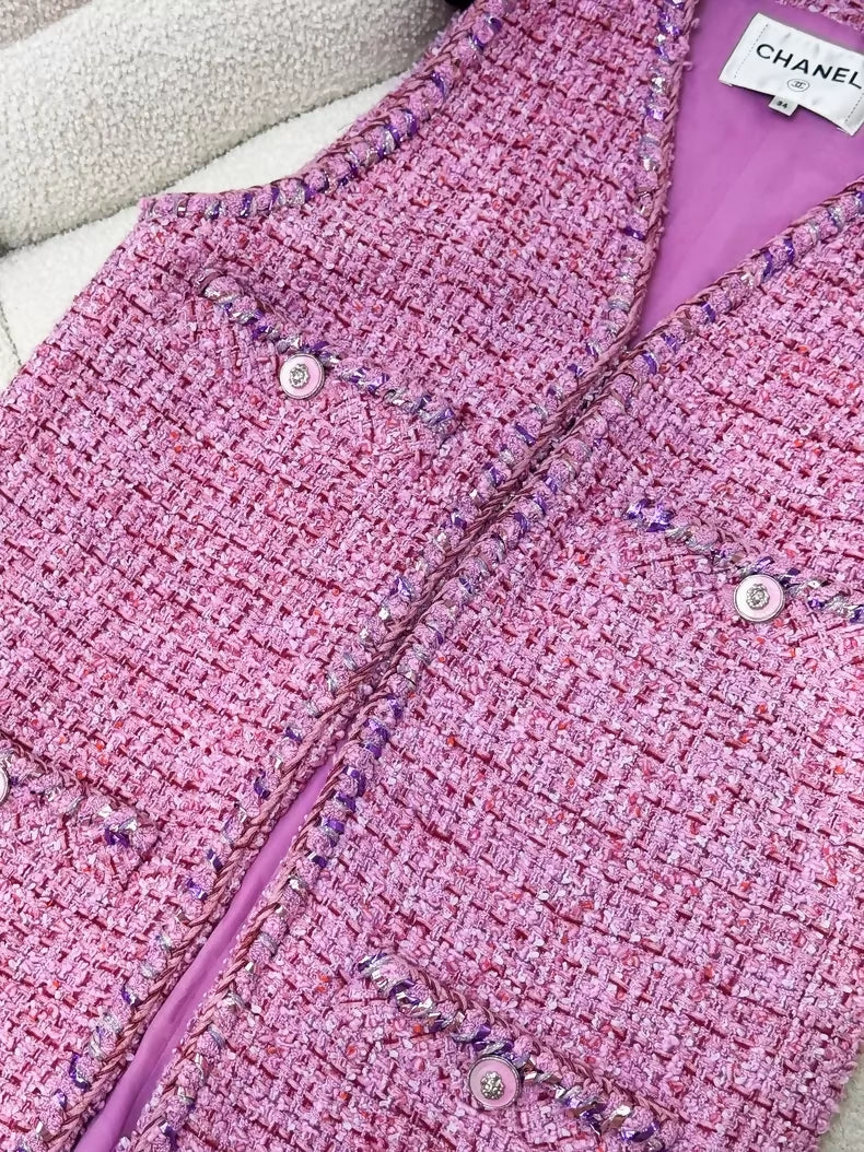 Chanel 22P pink tweed vest cardigan