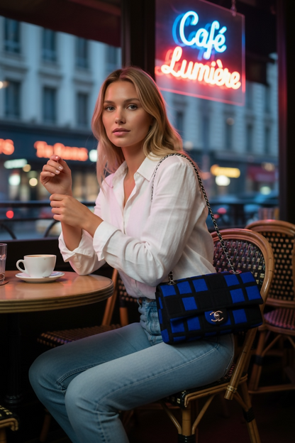 Chanel 13P Runway Blue Black Jersey Classic Medium Single Flap Bag SHW