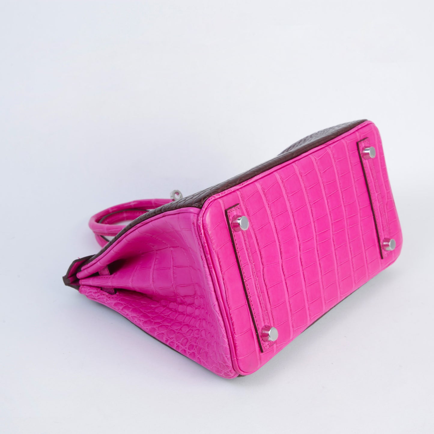 HERMÈS Birkin 25 Rouge Sellier Rose Shocking Matte Alligator Palladium hardware