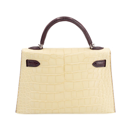 Hermes Mini Kelly 20 Rouge Sellier Vanille Matte Alligator Palladium hardware
