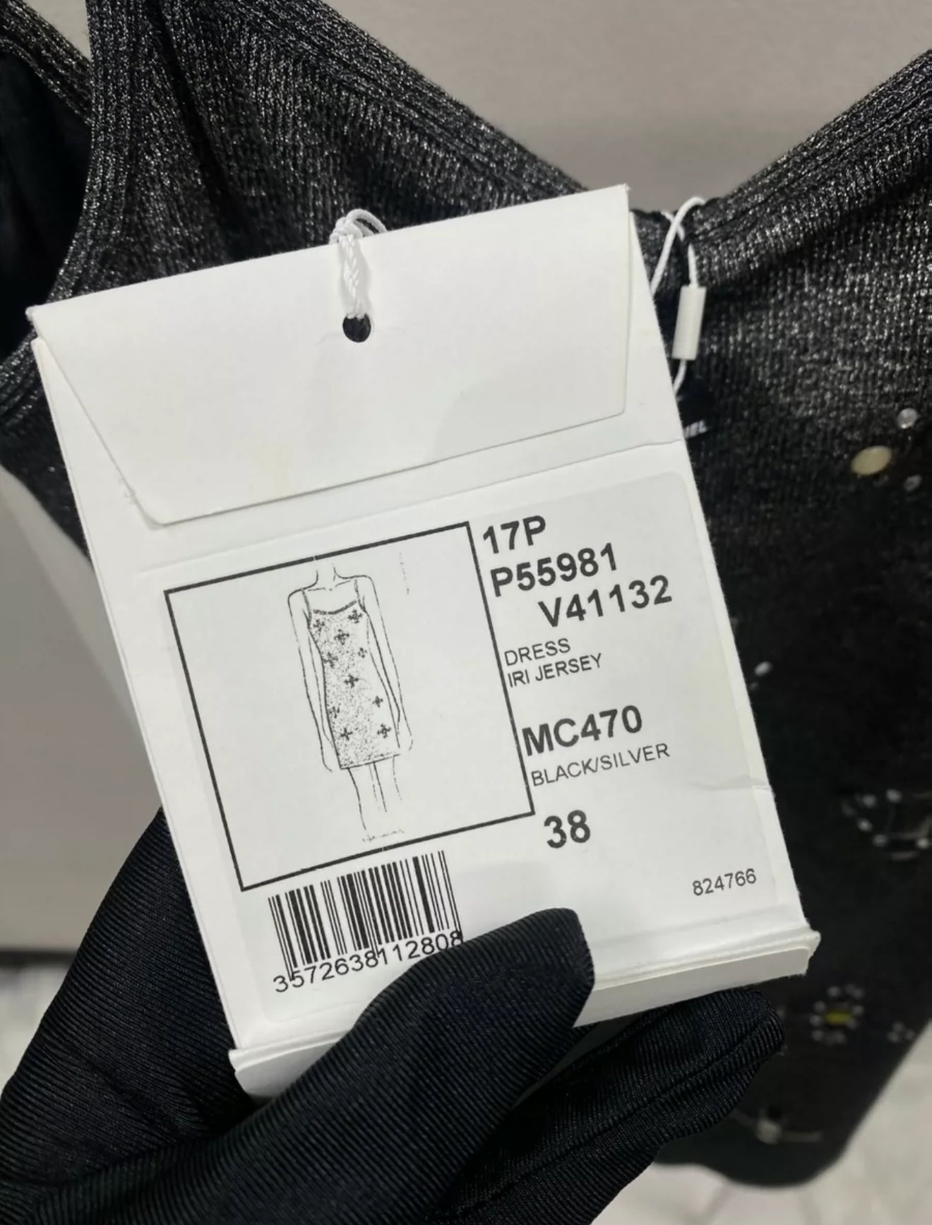 Chanel 17P Black 
Silver Iridescent Jersey Dress