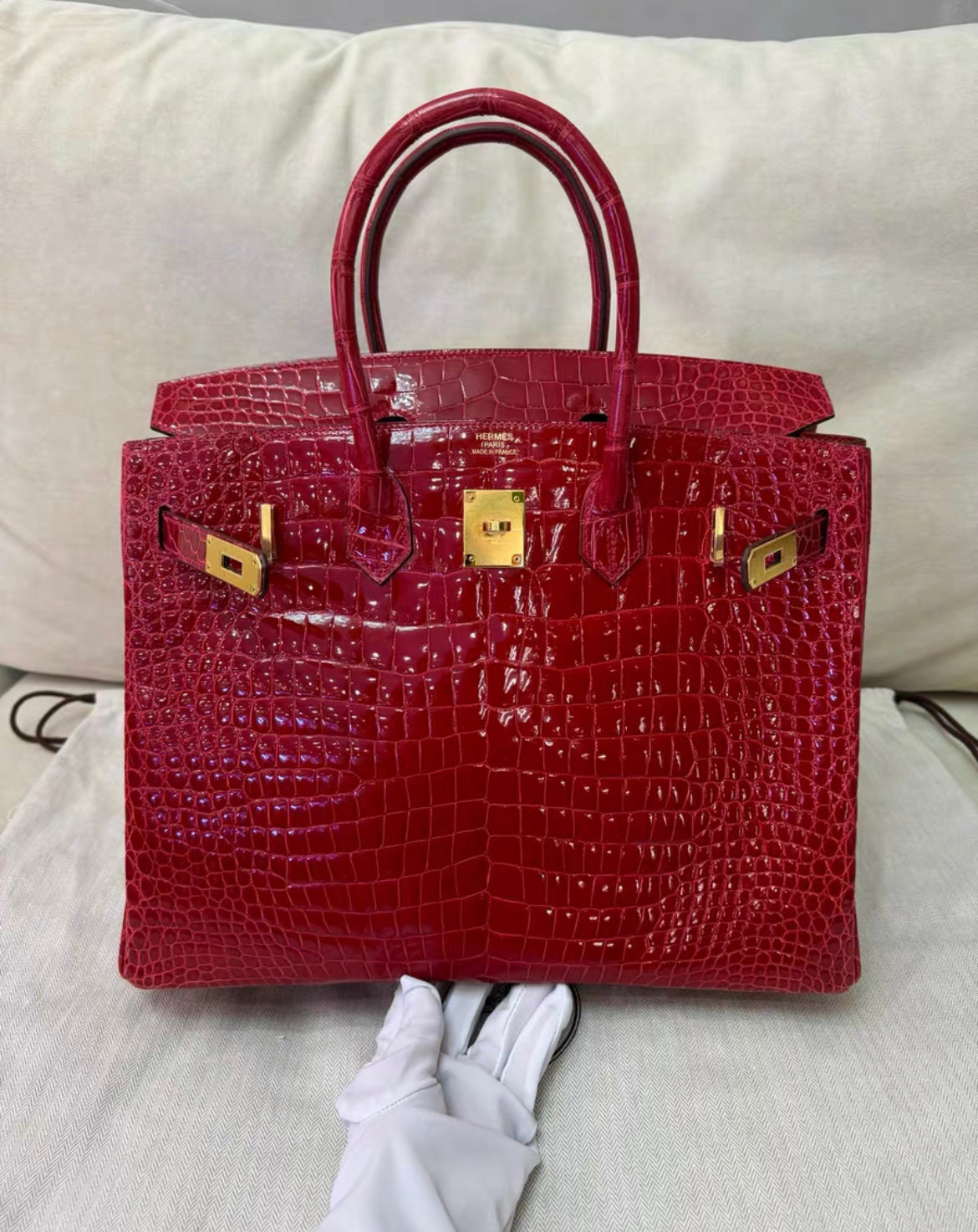 Hermes Birkin 35 Braise Red POROSUS Crocodile With Gold Hardware Handbag