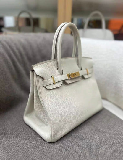 Hermes BIRKIN 30 Cream White Platinum Buckle TOGO leather