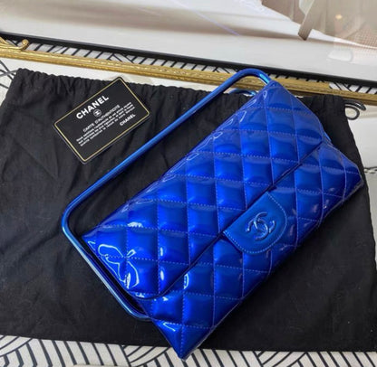 Chanel Classic Flap Patent Blue Frame Clutch