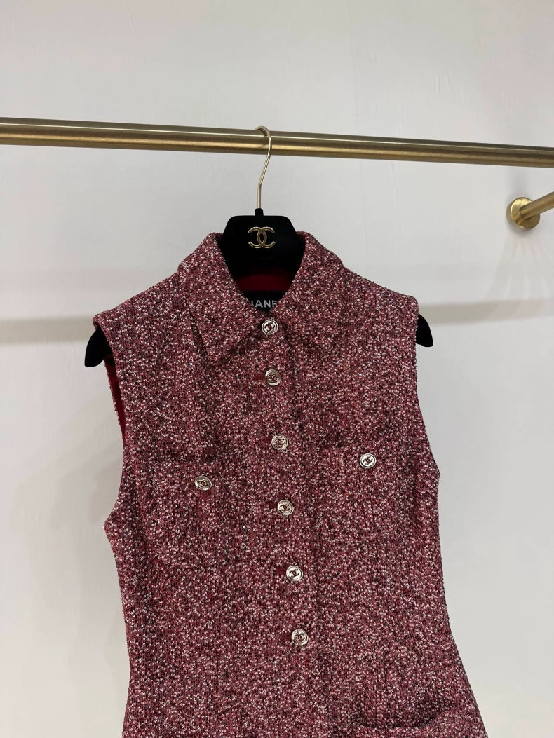 Chanel 23A Burgundy Tweed vest