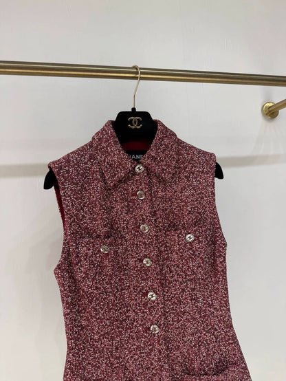 Chanel 23A Burgundy Tweed vest