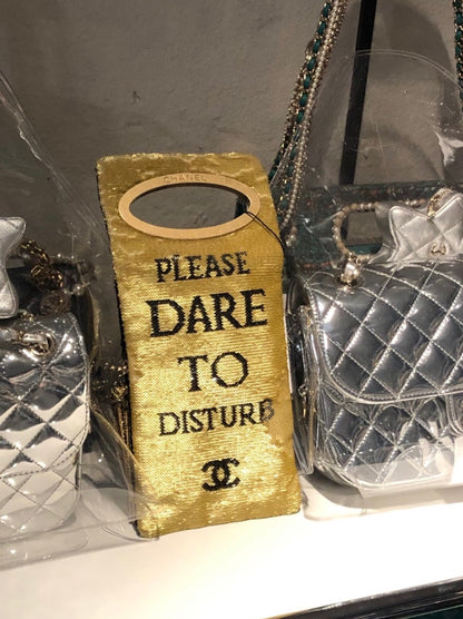 Chanel 2017 Black and Gold Sequin Paris-Cosmopolite Do Not Disturb Minaudiere Clutch Gold Hardware