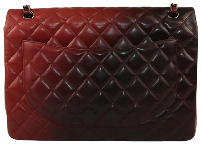 Chanel Maxi Ombre Degradé Pink Burgundy Quilted Leather Classic Single Flap Bag