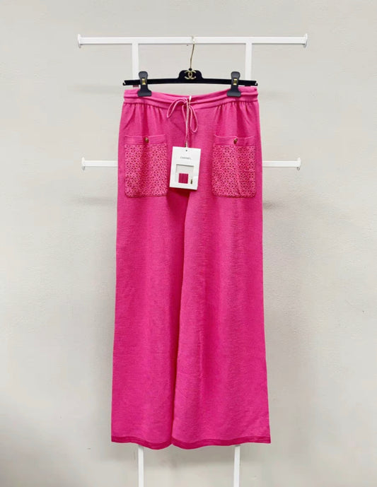 Chanel 19P rose red wide-leg pants size 38