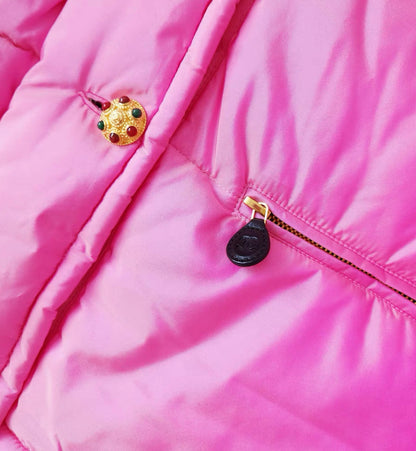 Rare Vintage Chanel by Karl Lagerfeld pink silk puffer coat with Gripoix buttons, fw 1996