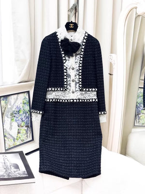 Chanel 16A black and white lace crochet tweed dress