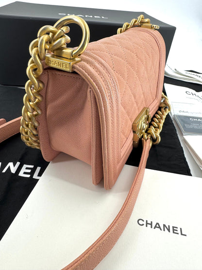 Chanel Boy Mini Bag in peach pink with gold hardware