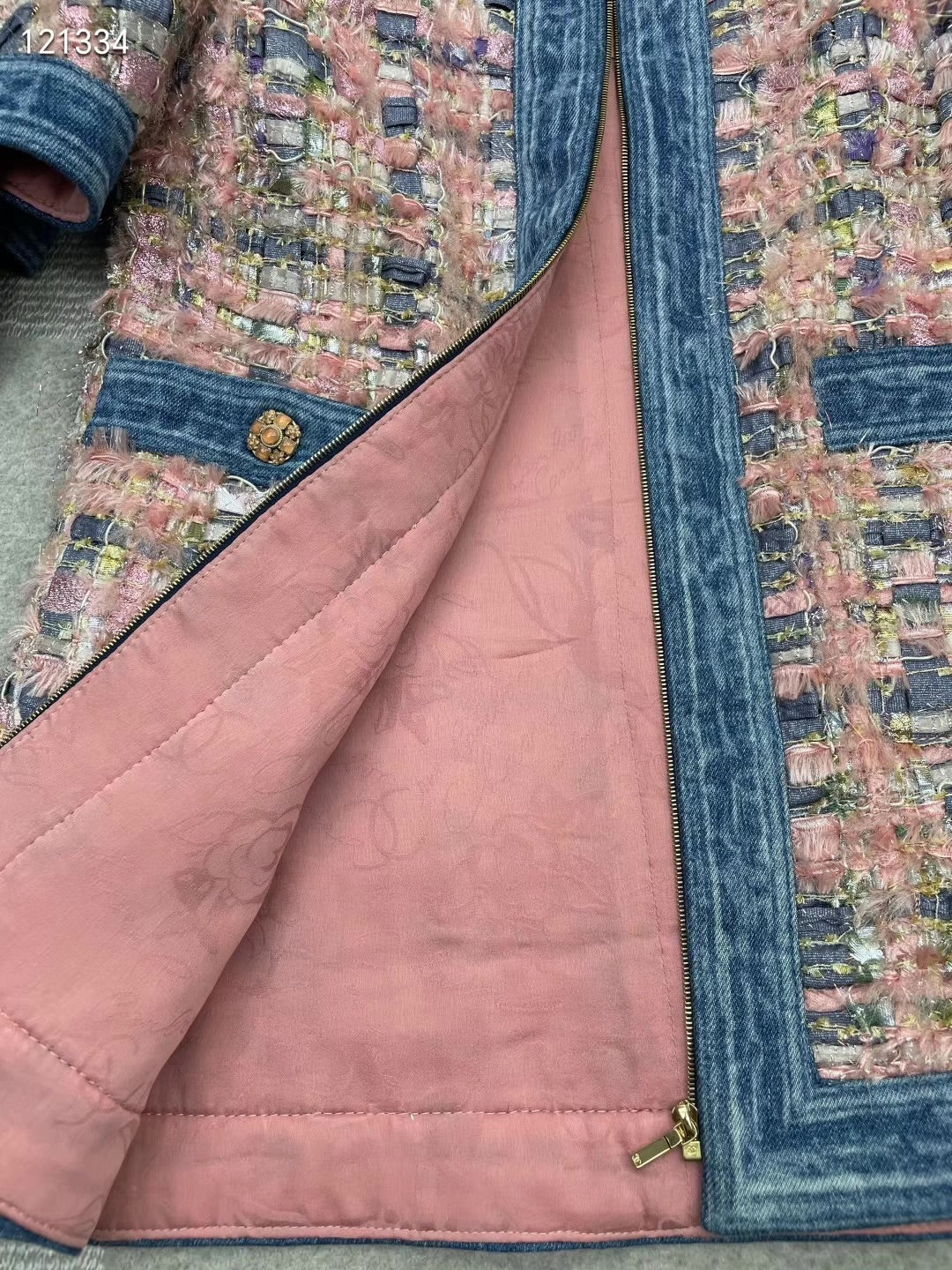 Chanel 16k Pink Tweed 
Blue Denim Jacket