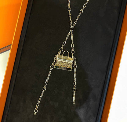 Hermes Limited Edition Diamond Precieux Birkin Rose Gold Pendant Necklace