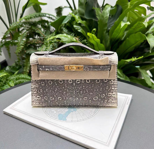 Hermes Kelly Pochette Ombre Lizard Gold Hardware