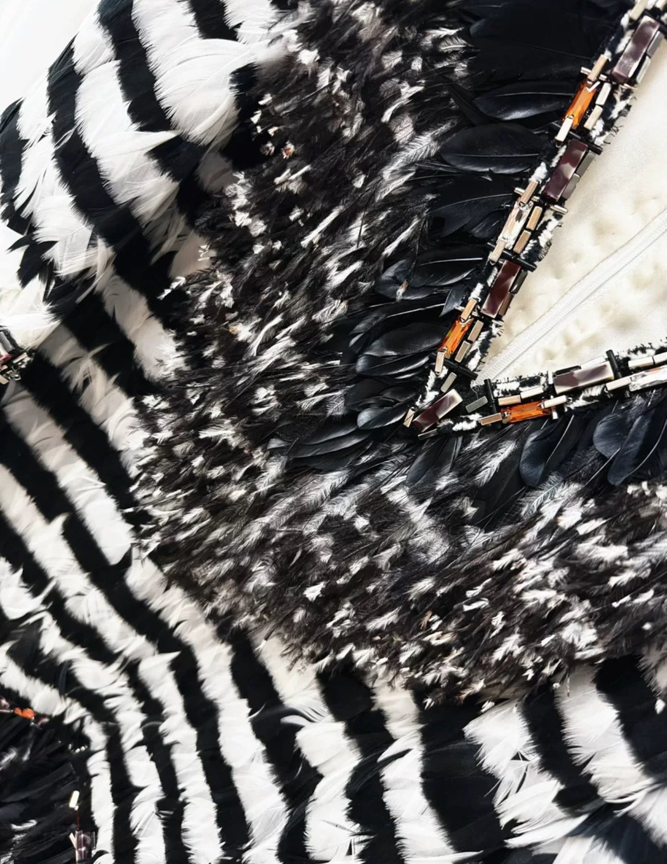 Chanel 18A black and white feather couture dress