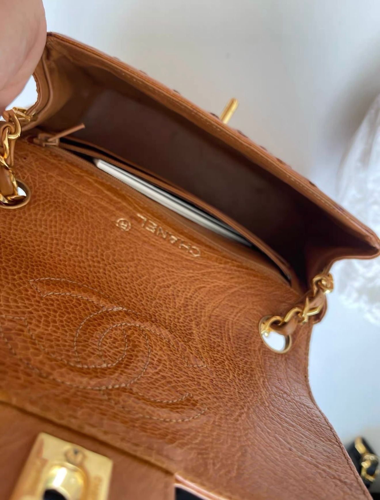 Chanel Vintage Flap bag in Ostrich Leather Gold Hardware