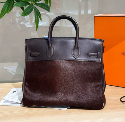Super Rare Limited edition Hermes Birkin 32 Brown cowhide leather and horsehair leather gold hardware