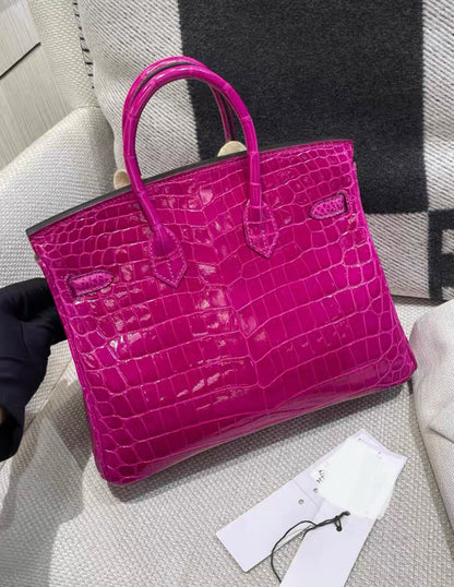 Hermès Birkin 25 Rose Pourpre Crocodile Niloticus Lisse Palladium Hardware