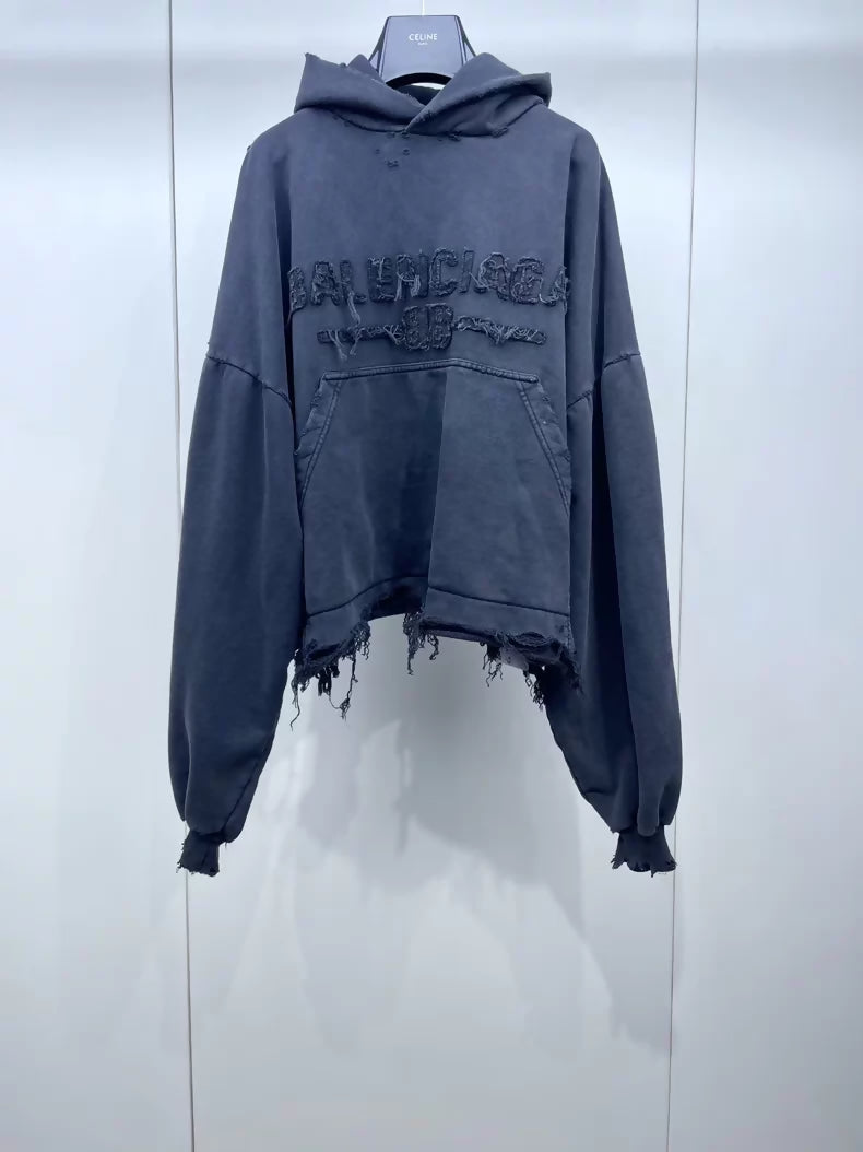 Balenclaga 2025 New Dark Black Hooded Sweatshirt