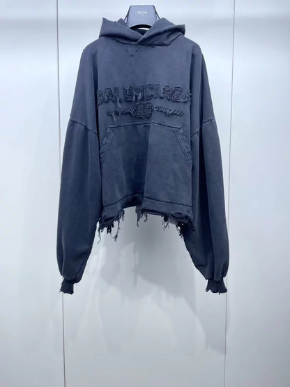 Balenclaga 2025 New Dark Black Hooded Sweatshirt