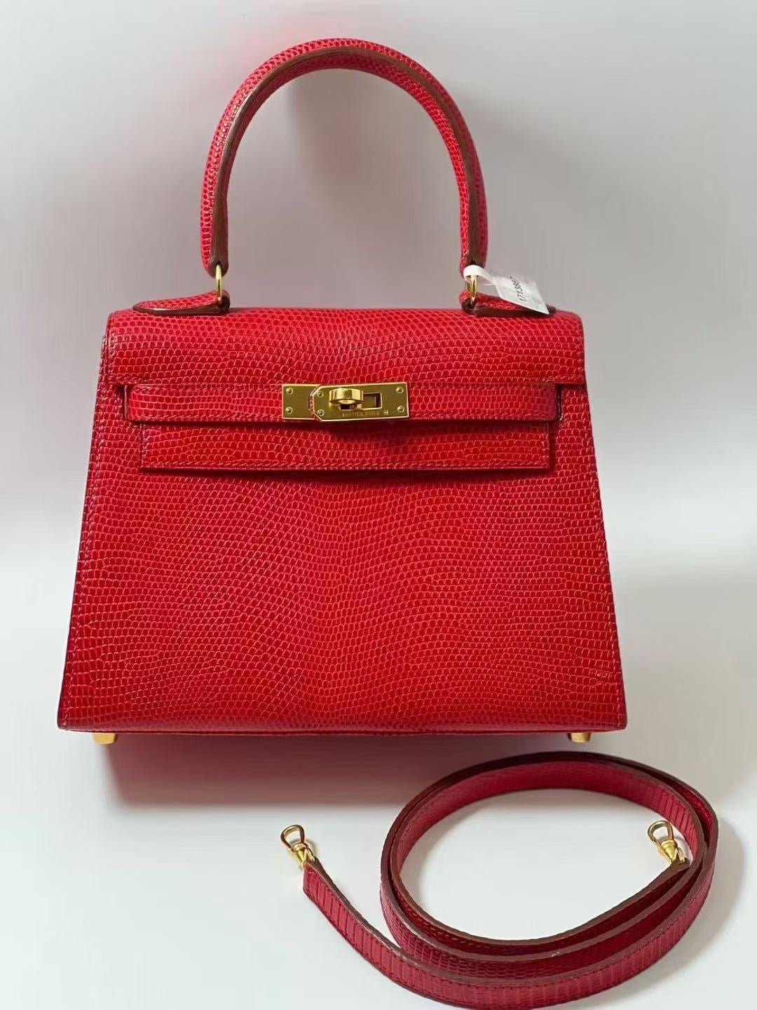 Hermès Kelly 20 Red Lizard Leather Gold Hardware