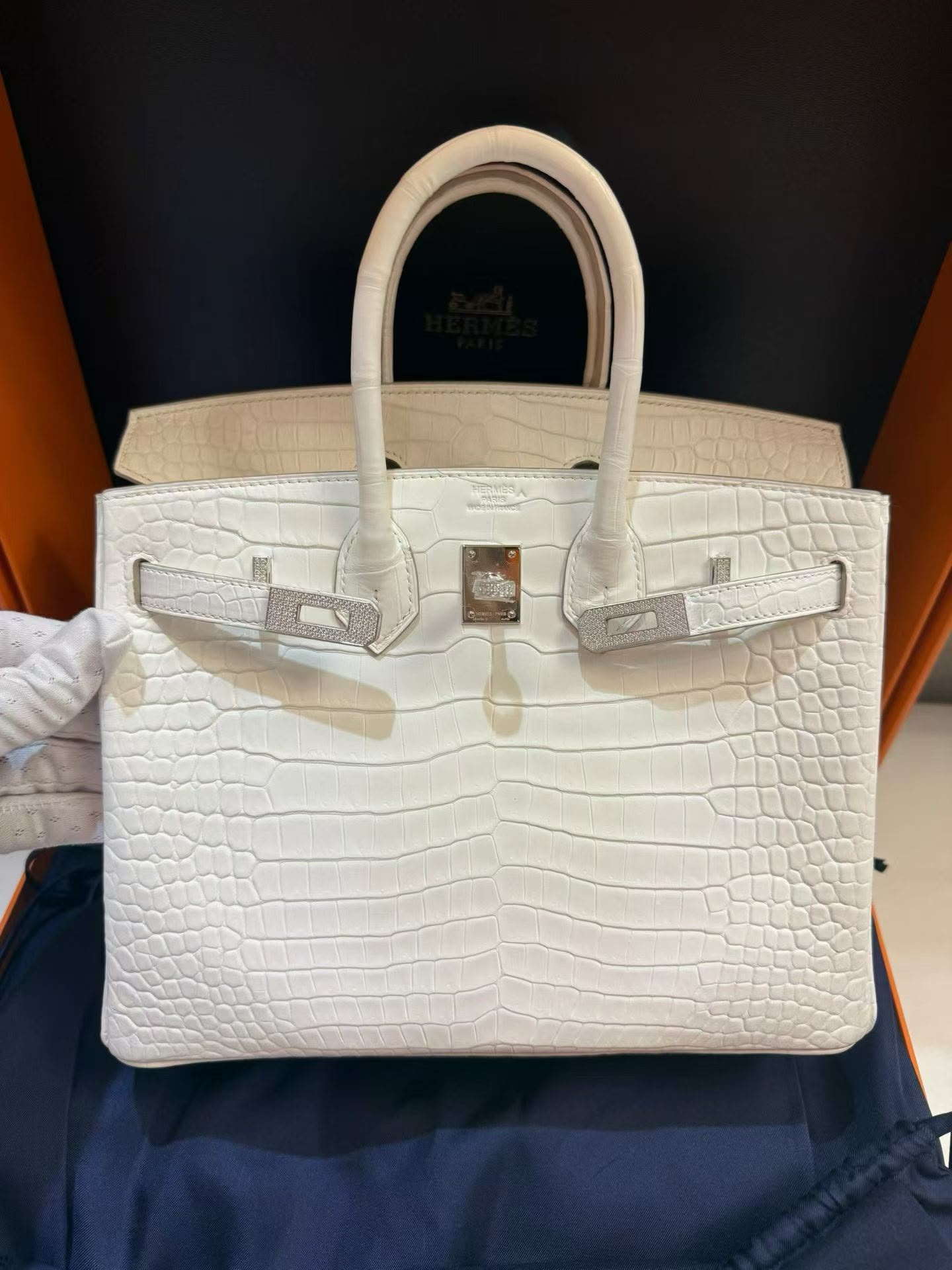 Hermes Birkin 25 crème white matte alligator leather white gold diamond hardware (brand new color)