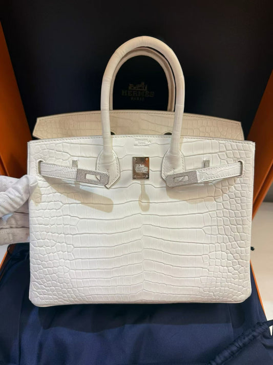Hermes Birkin 25 crème white matte alligator leather white gold diamond hardware (brand new color)