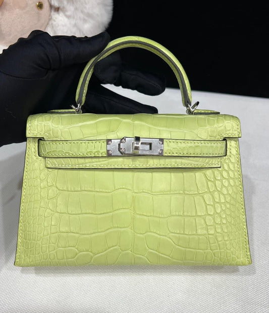 Hermes Mini Kelly 20 Jaune Bourgeon Matte Alligator Palladium hardware