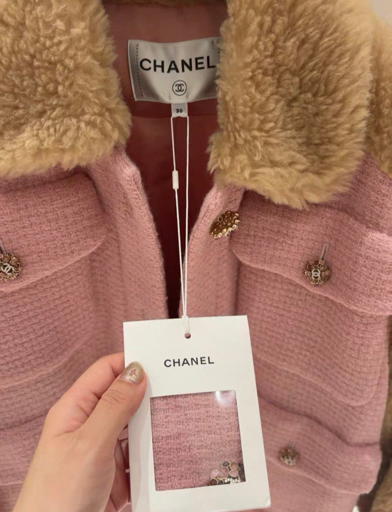 Chanel 22k pink shearling coat