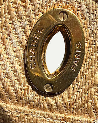 Chanel 1995 Raffia Jumbo flap bag with Red/Green/Gold embroidery and gold hardware red leather chain