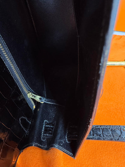 Hermes kelly 28 black shiny crocodile leather Gold hardware