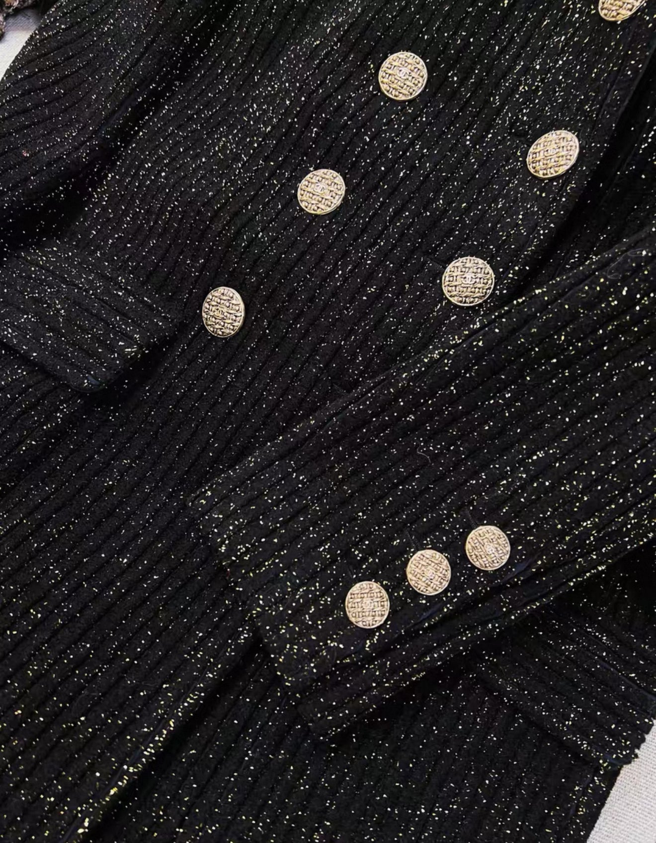 Chanel 18k Black/Gold Ribbed Velvet Coat