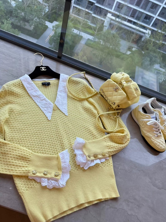 Chanel 24A yellow cashmere cardigan