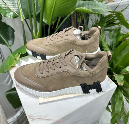 Hermes Men's Etoupe Suede Brume Bouncing 42 Sneaker