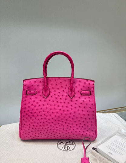 Hermès Birkin 30 Fuchsia Ostrich Leather Palladium Hardware