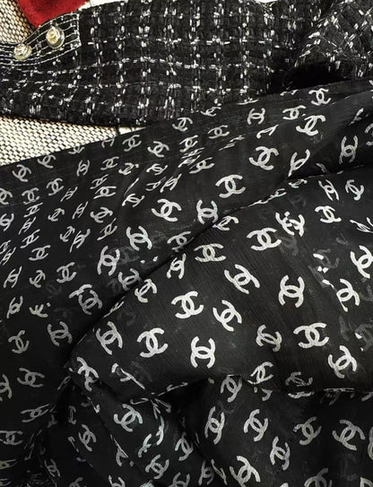 Chanel 20p black houndstooth long coat