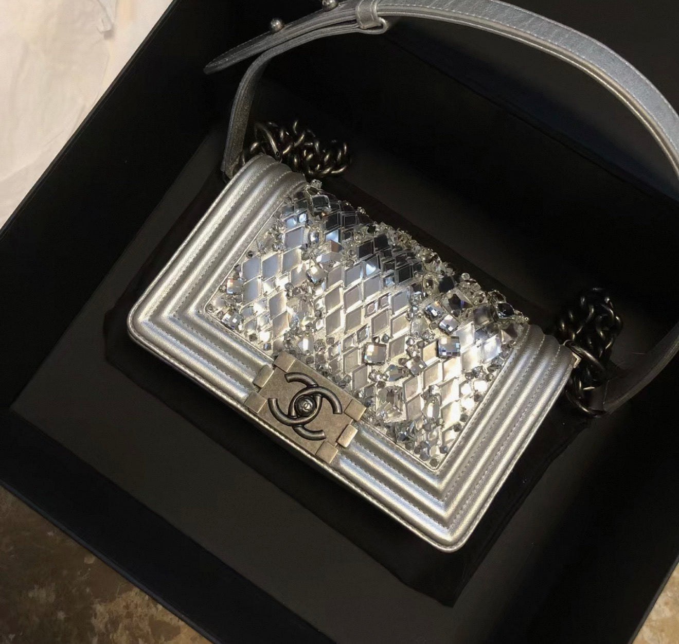 Chanel 2017 limited edition leboy in silver with crystals