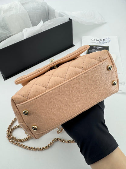 Chanel peach grained leather mini coco handle with light gold hardware