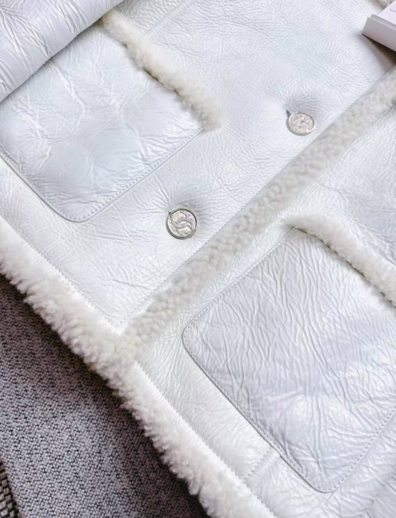 Chanel 21B white ecru shearling jacket