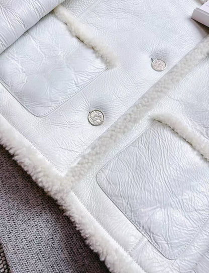 Chanel 21B white ecru shearling jacket